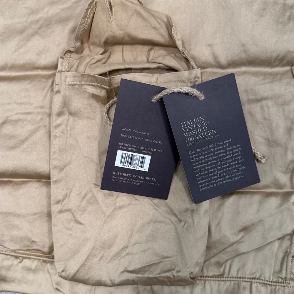 RH ITALIAN ULTRA-SOFT 600-THREAD-COUNT SATEEN FLANGE SHAM NWT in Wheat